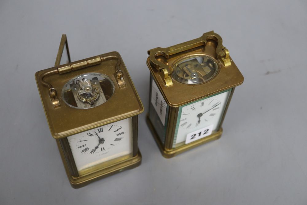 Two brass bound carriage timepieces